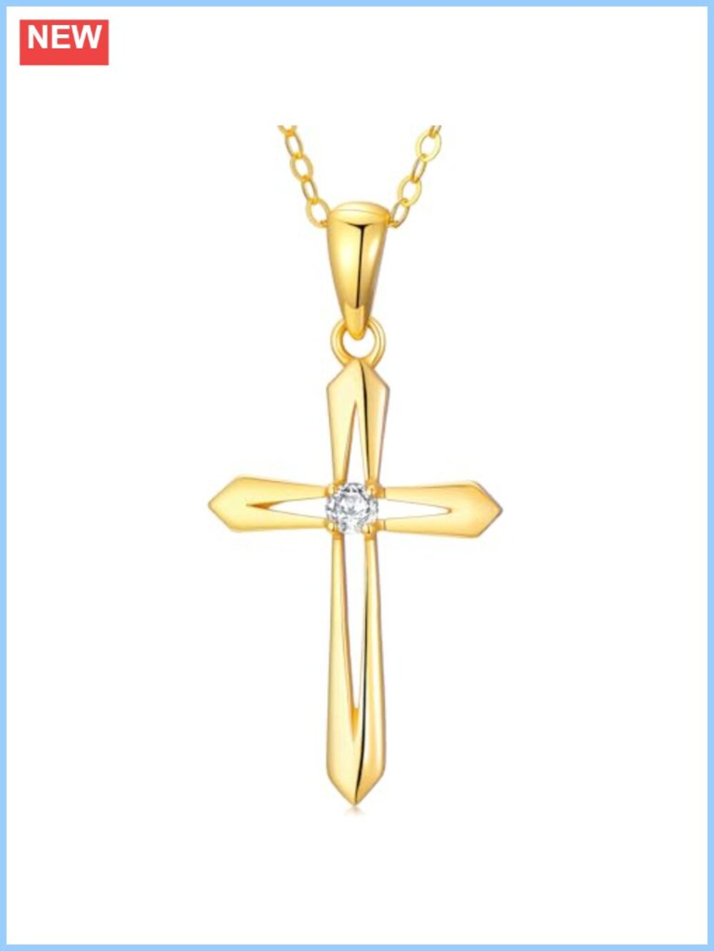 14K Solid Gold Moissanite Cross Necklace 18" Pendant Jewelry Gift for Women